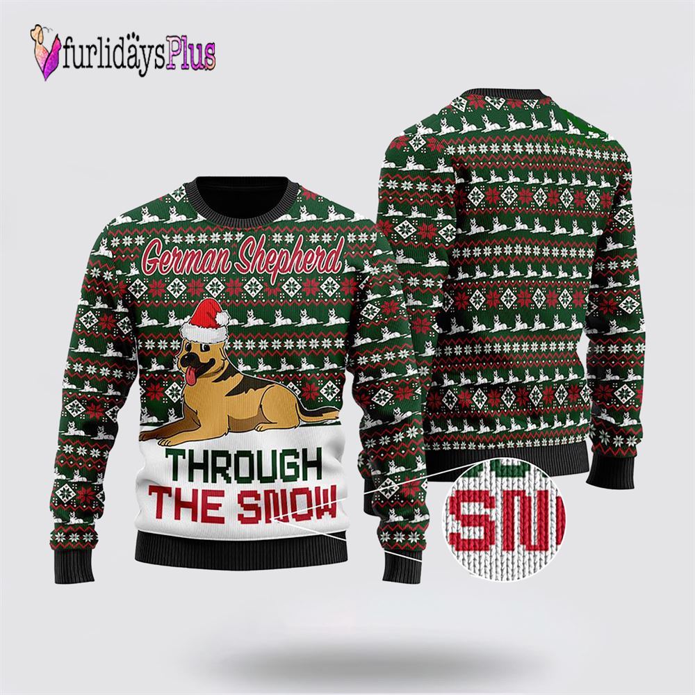 German Shepherd Dogs Through The Snow Christmas Ugly Sweater, Dog Lover Christmas Sweater