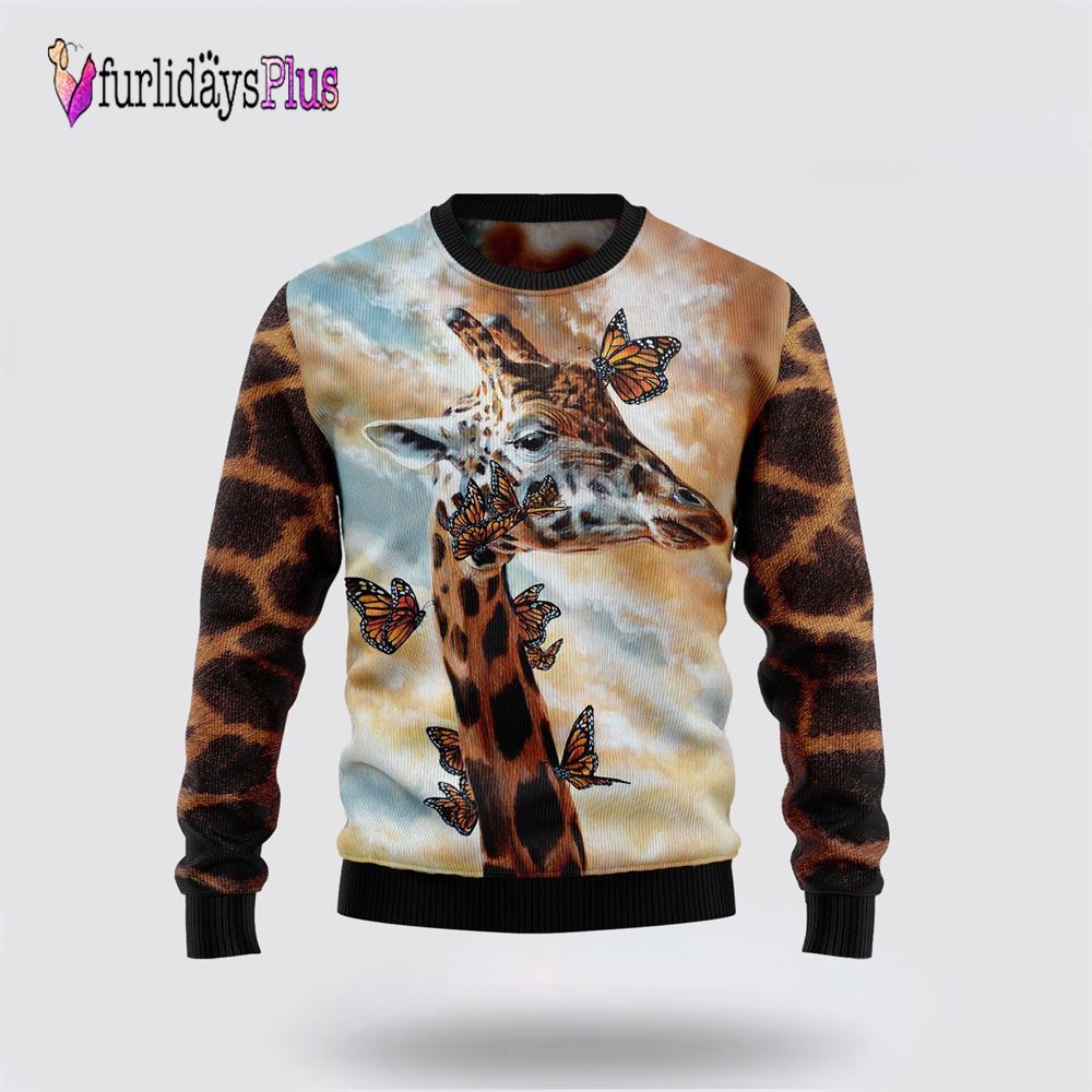 Giraffe Butterfly Ugly Christmas Sweater, Sweater Gifts For Pet Lover