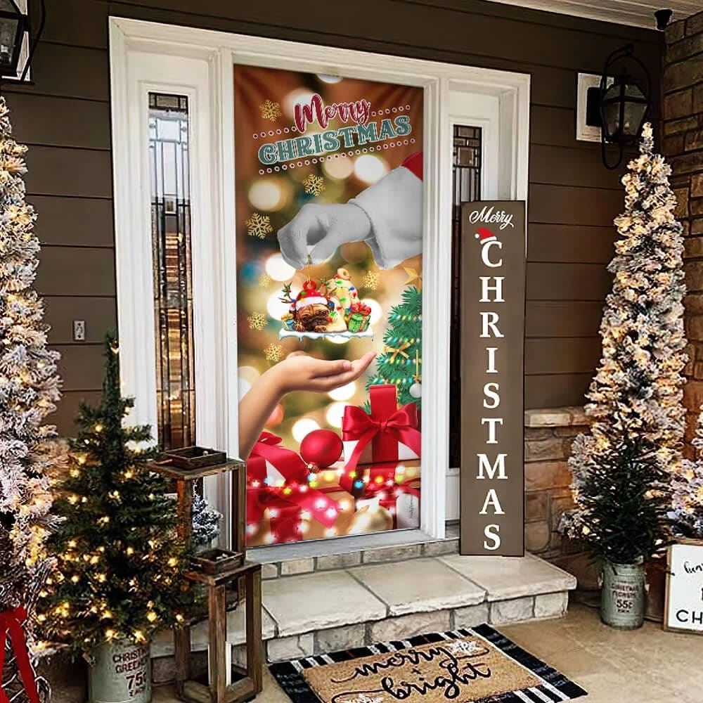 Give Pug Dog Door Cover, Christmas Door Cover