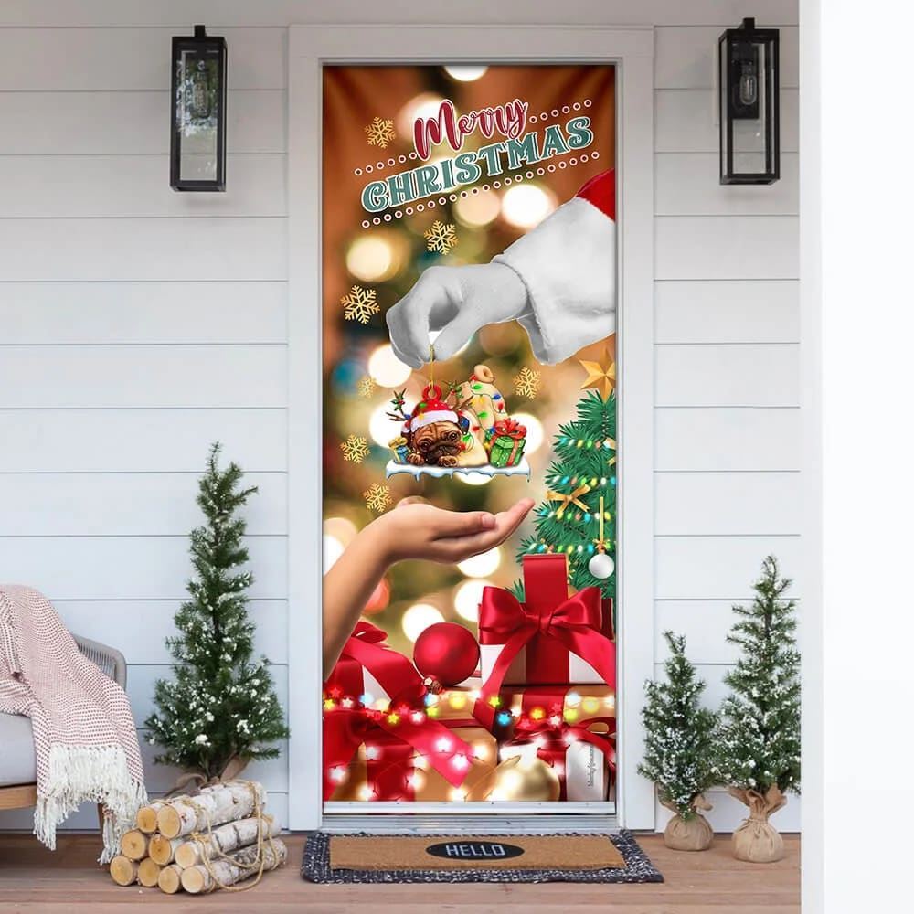 Give Pug Dog Door Cover, Christmas Door Cover