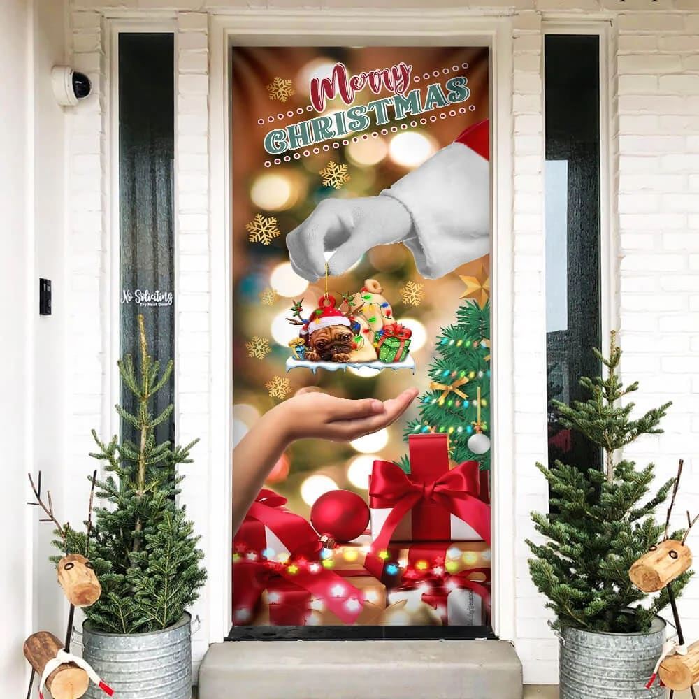 Give Pug Dog Door Cover, Christmas Door Cover