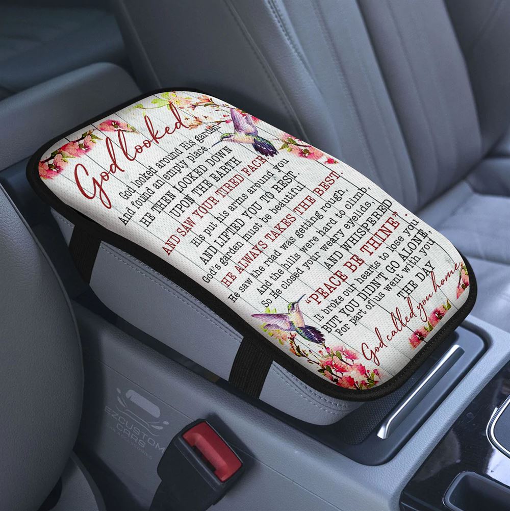 God Blessed The Broken Road Lovely Cardinal Car Center Console Cover, Bible Verse Armrest Pad Cover, Christian Inspirational Car Accessory