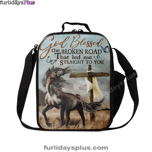 God Blessed The Broken Road That Led Me Straight To You Lunchbag, Horse Cross Butterflies Lunch Bag, Lunch Bags For Adults