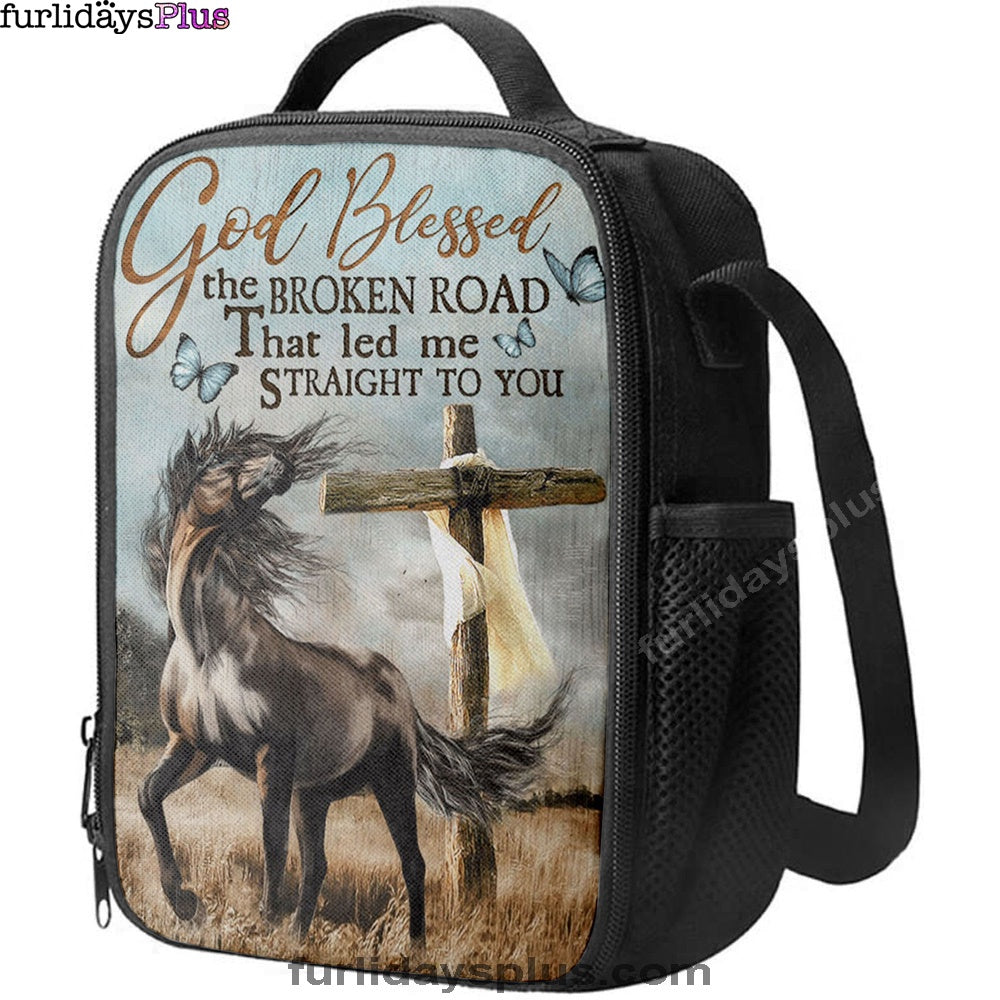 God Blessed The Broken Road That Led Me Straight To You Lunchbag, Horse Cross Butterflies Lunch Bag, Lunch Bags For Adults