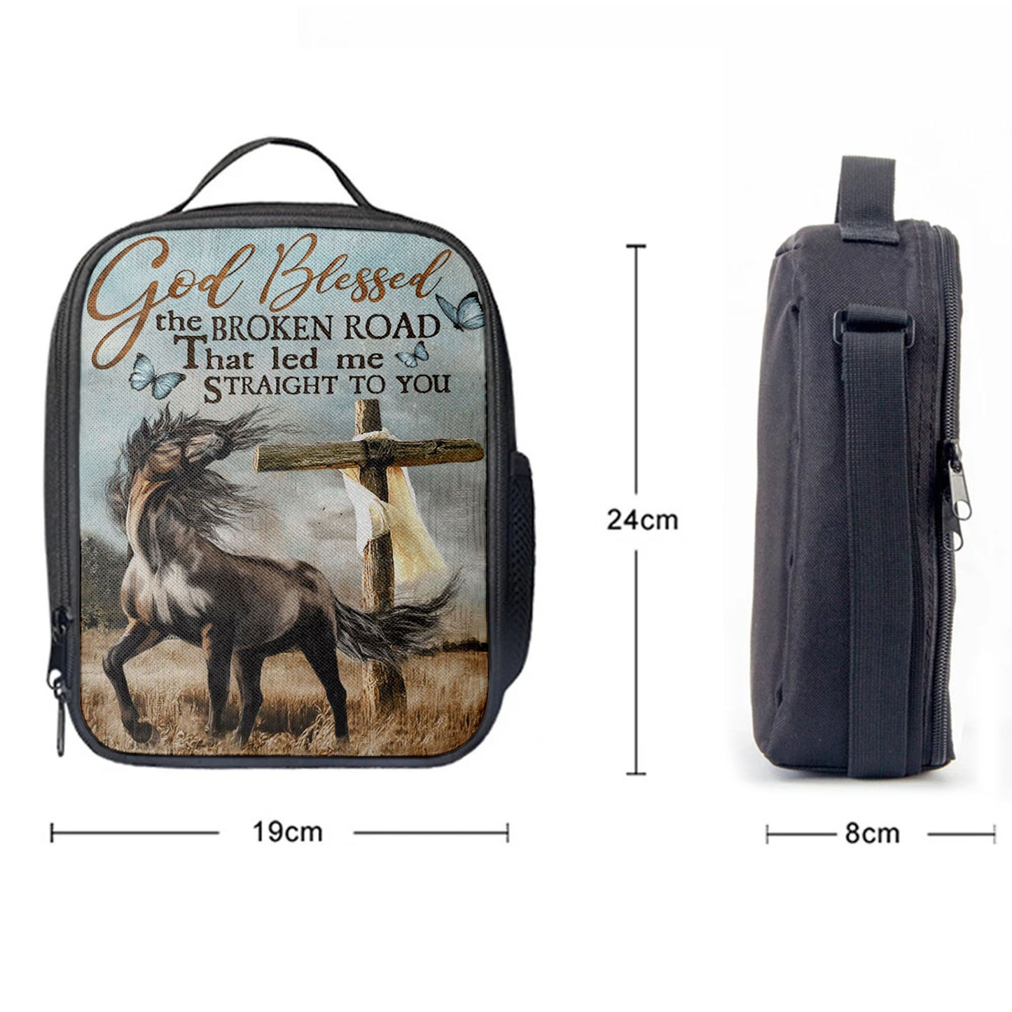 God Blessed The Broken Road That Led Me Straight To You Lunchbag, Horse Cross Butterflies Lunch Bag, Lunch Bags For Adults