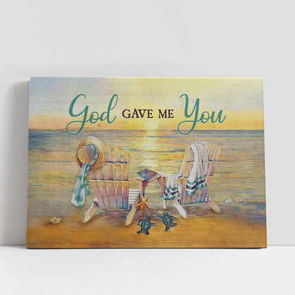 God Gave Me You Wooden Chair Couple Sea Turtle Canvas Wall Art, Bible Verse Canvas, Religious Prints