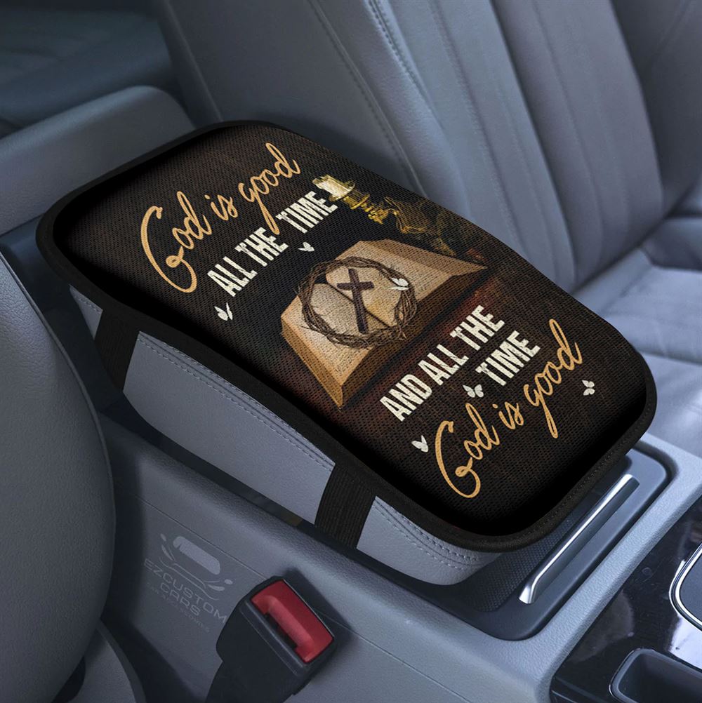 God In Within Her She Will Not Fall Beautiful Flower Butterfly Car Center Console Cover, Bible Verse Armrest Pad Cover, Christian Car Accessory