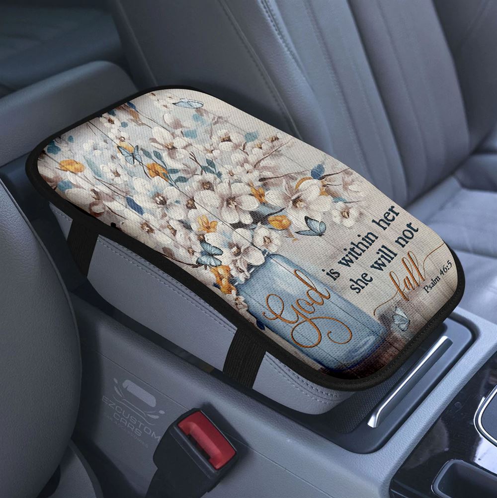 God Is Good All The Time Flower Pretty Butterfly Car Center Console Cover, Bible Verse Armrest Pad Cover, Christian Inspirational Car Accessory