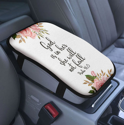 God Is Within Her Sand Beach Sea Turtle Car Center Console Cover, Christian Armrest Pad Cover, Bible Verse Car Accessory