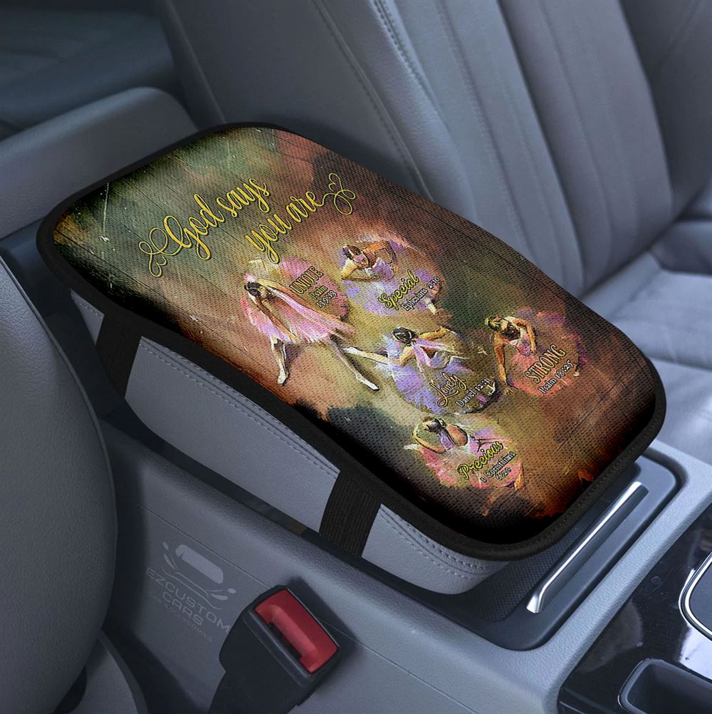 God Says You Are Ballerina Vintage Car Center Console Cover, Christian Armrest Pad Cover, Bible Verse Car Accessory