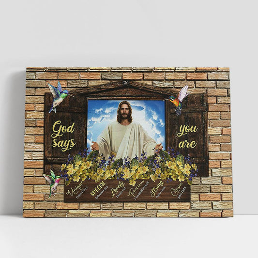 God Says You Are Canvas, Jesus Christ Hummingbird Yellow Flower Large Canvas Art, Christian Gifts Wall Decor, Religious Wall Decor