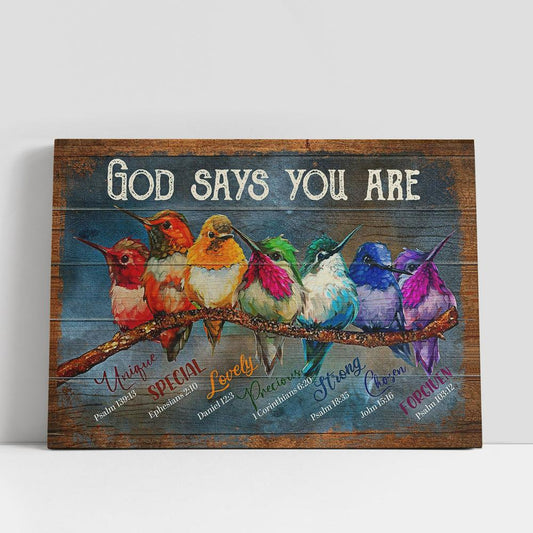 God Says You Are Colorful Birds Canvas Wall Art, Christian Gifts Wall Canvas, Scripture Canvas Prints