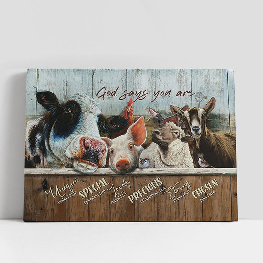 God Says You Are Dairy Cow Animal Rooster Canvas Wall Art, Bible Verse Canvas, Religious Prints
