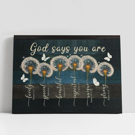 God Says You Are Dandelion Butterfly Canvas Wall Art, Bible Verse Canvas, Religious Prints