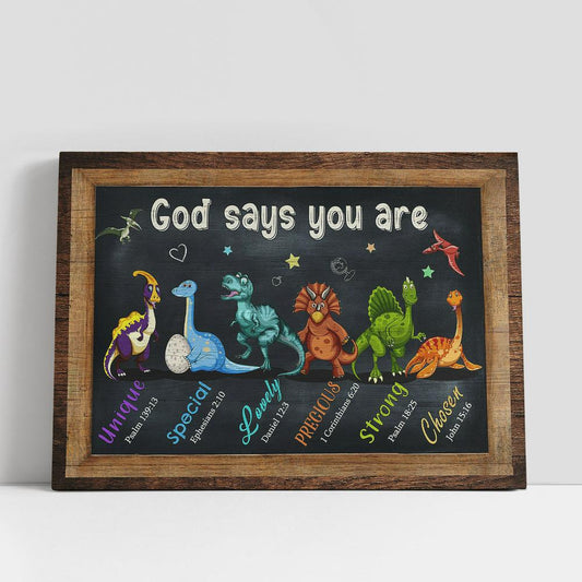 God Says You Are Dinosaur Little Star Canvas Wall Art, Bible Verse Canvas, Religious Prints