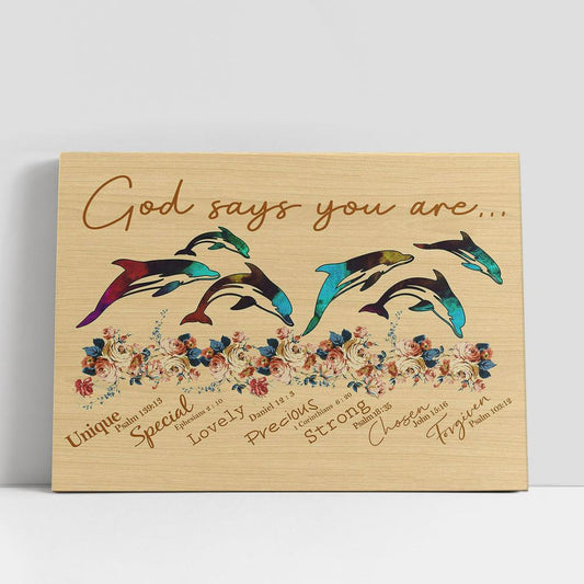 God Says You Are Dolphin Canvas Wall Art, Christian Gifts Wall Canvas, Scripture Canvas Prints