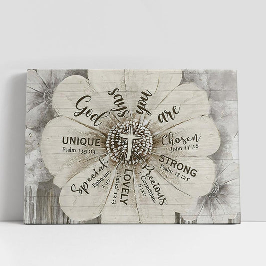 God Says You Are Flower Vintage Canvas Wall Art, Bible Verse Canvas, Religious Prints