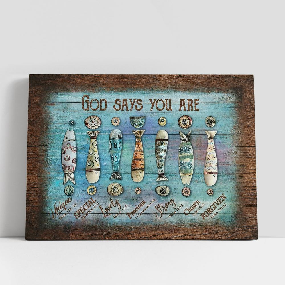 God Says You Are Hook Fishing Rod Canvas Wall Art, Bible Verse Canvas, Religious Prints