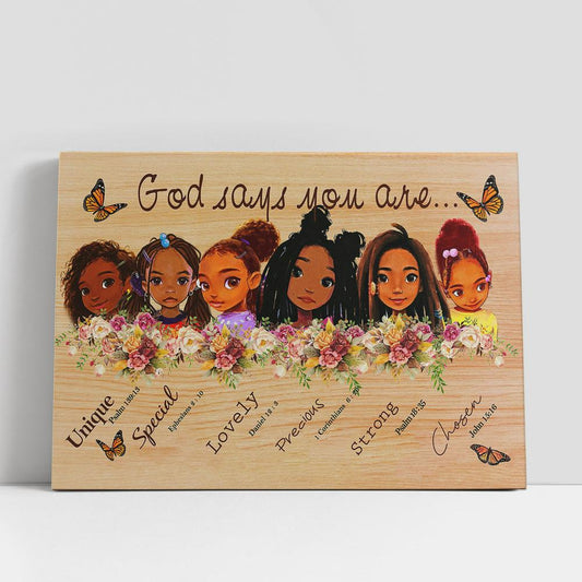 God Says You Are Little Girl Canvas Wall Art, Christian Gifts Wall Canvas, Scripture Canvas Prints