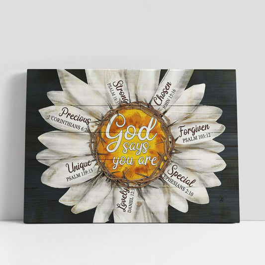 God says you are Daisy flower Canvas Wall Art, Bible Verse Canvas, Religious Prints