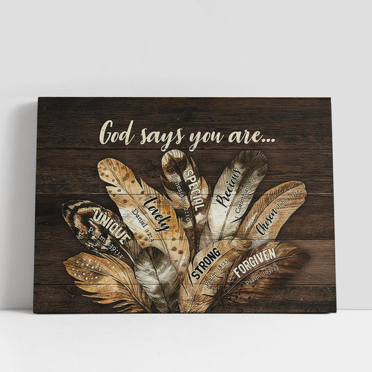 God says you are Feather Canvas Wall Art, Bible Verse Canvas, Religious Prints