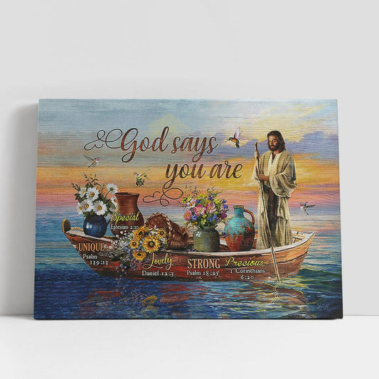 God says you are canvas, Jesus on the boat Canvas Wall Art, Bible Verse Canvas, Religious Prints