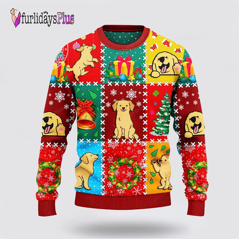 Golden Retriever Dog Lovers Christmas Wishes All Over Sweater, Dog Lover Christmas Sweater