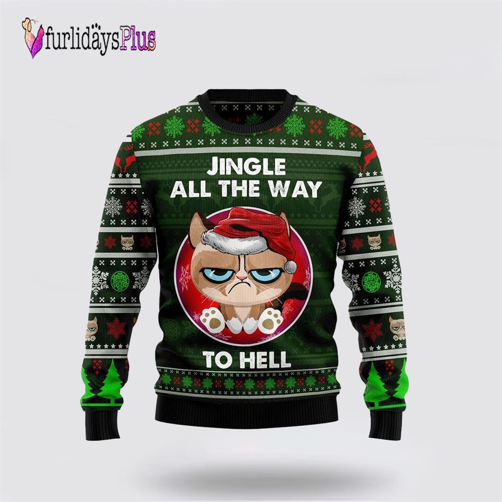 Grumpy Cat Jingle Funny Family Ugly Christmas Sweater, Cat Lover Christmas Sweater