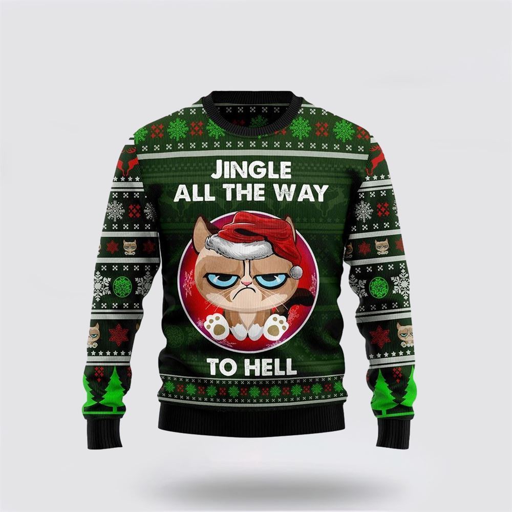 Grumpy Cat Jingle Funny Family Ugly Christmas Sweater, Christmas Sweater For Cat Lover