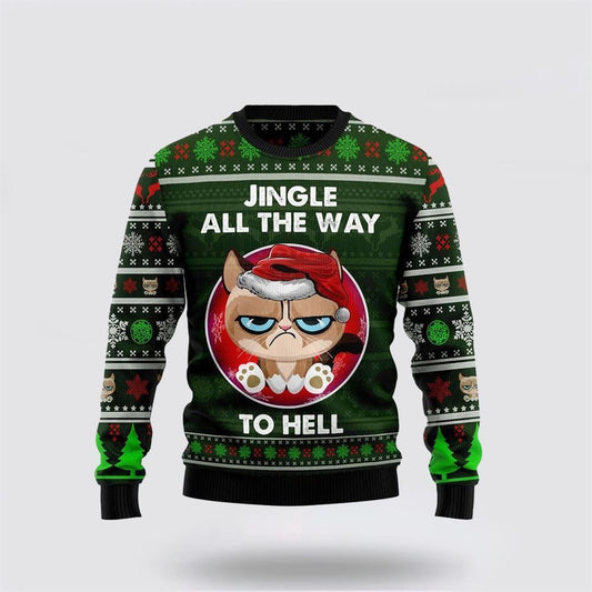 Grumpy Cat Jingle Funny Family Ugly Christmas Sweater, Christmas Sweater For Cat Lover