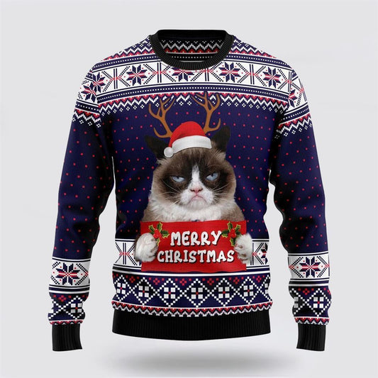 Grumpy Cat Merry Christmas Xmas Santa Hat Ugly Christmas Sweater, Christmas Sweater For Cat Lover