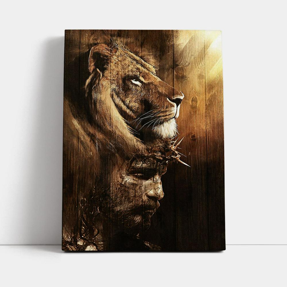 Half Lion Half Jesus Canvas Wall Art - Jesus Canvas Pictures - Christian Canvas Wall Art