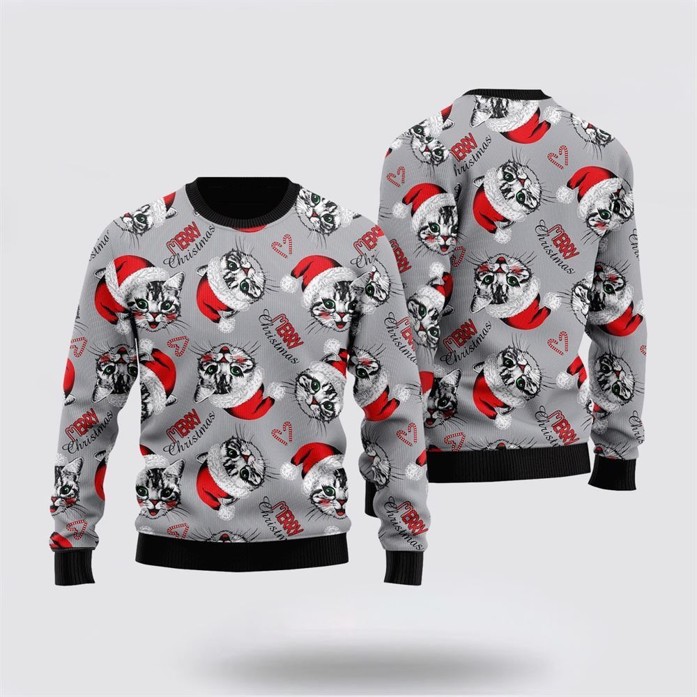 Happy Kitten Cat Merry Xmas Ugly Christmas Sweater, Christmas Sweater For Cat Lover