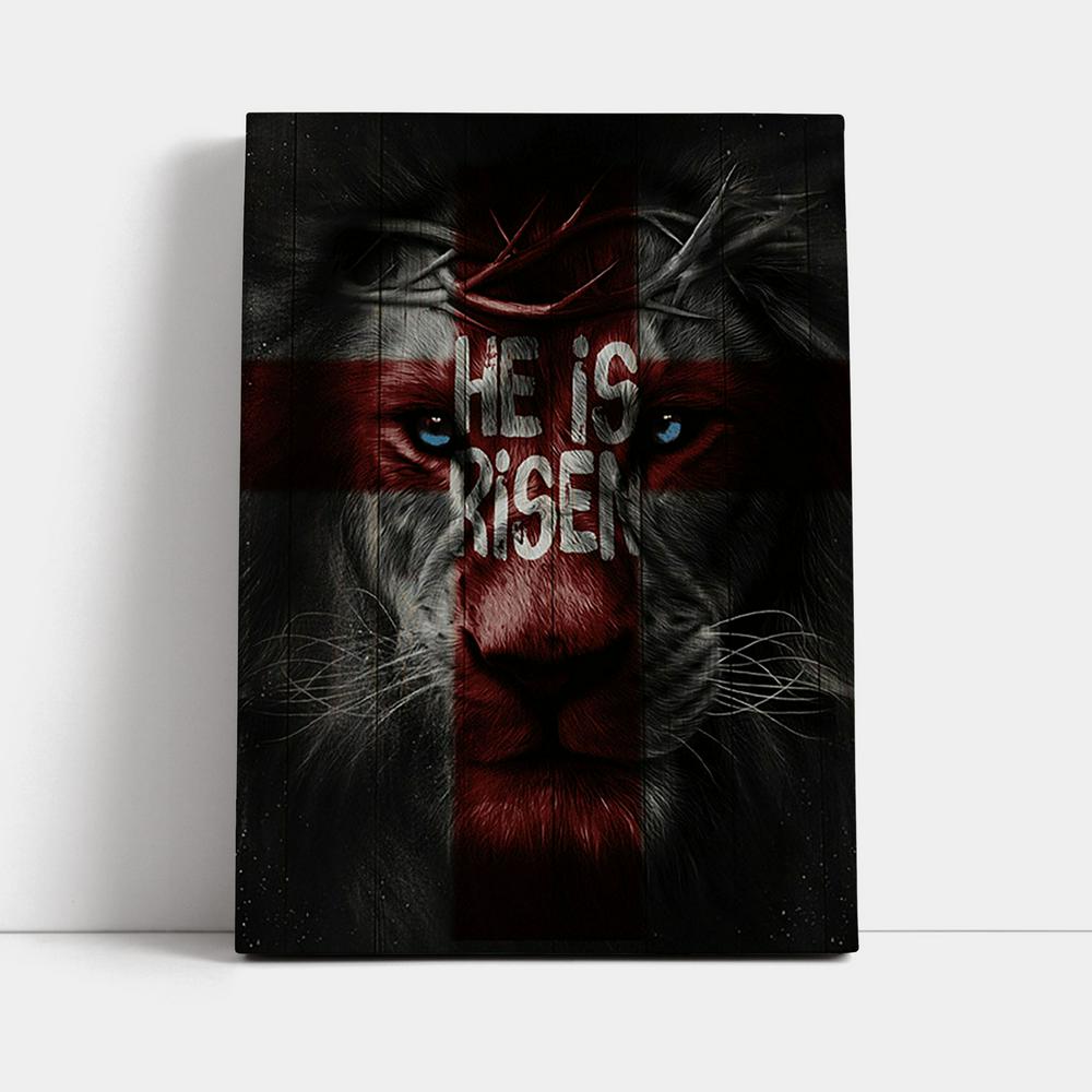 He Is Risen Lion Cross Canvas Art - Bible Verse Wall Art - Christian Inspirational Wall Decor