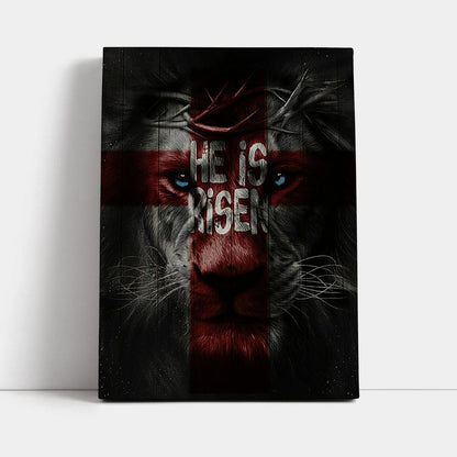 He Is Risen Lion Cross Canvas Art - Bible Verse Wall Art - Christian Inspirational Wall Decor