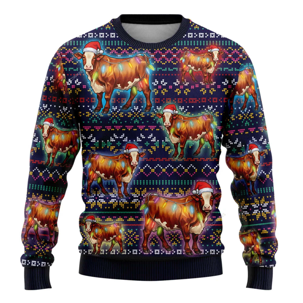 Hereford Cow Ugly Christmas Sweaters, Christmas Gift, Christmas Winter Fashion, Farmers Sweater