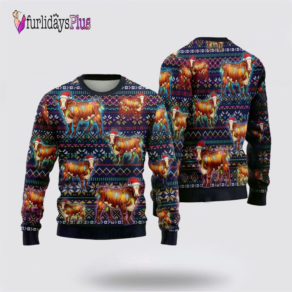Hereford Cow Ugly Christmas Sweaters, Christmas Gift, Christmas Winter Fashion, Farmers Sweater