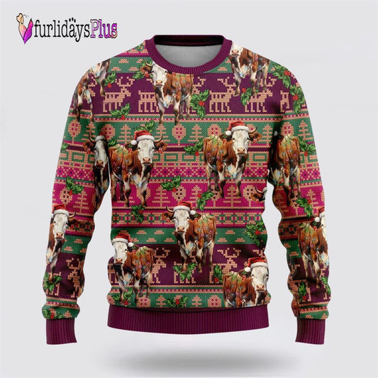 Hereford Cow Ugly Christmas Sweaters For Men Women, Christmas Gift, Christmas Winter Fashion, Farmers Sweater