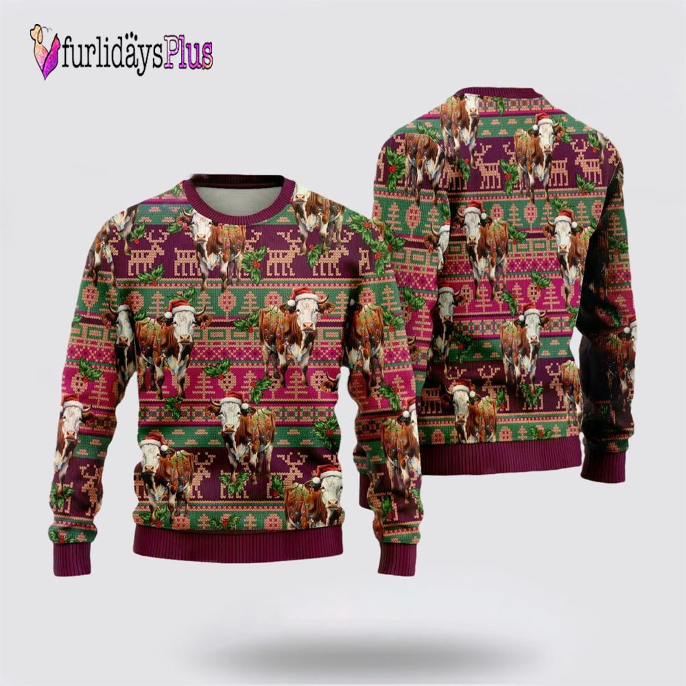 Hereford Cow Ugly Christmas Sweaters For Men Women, Christmas Gift, Christmas Winter Fashion, Farmers Sweater