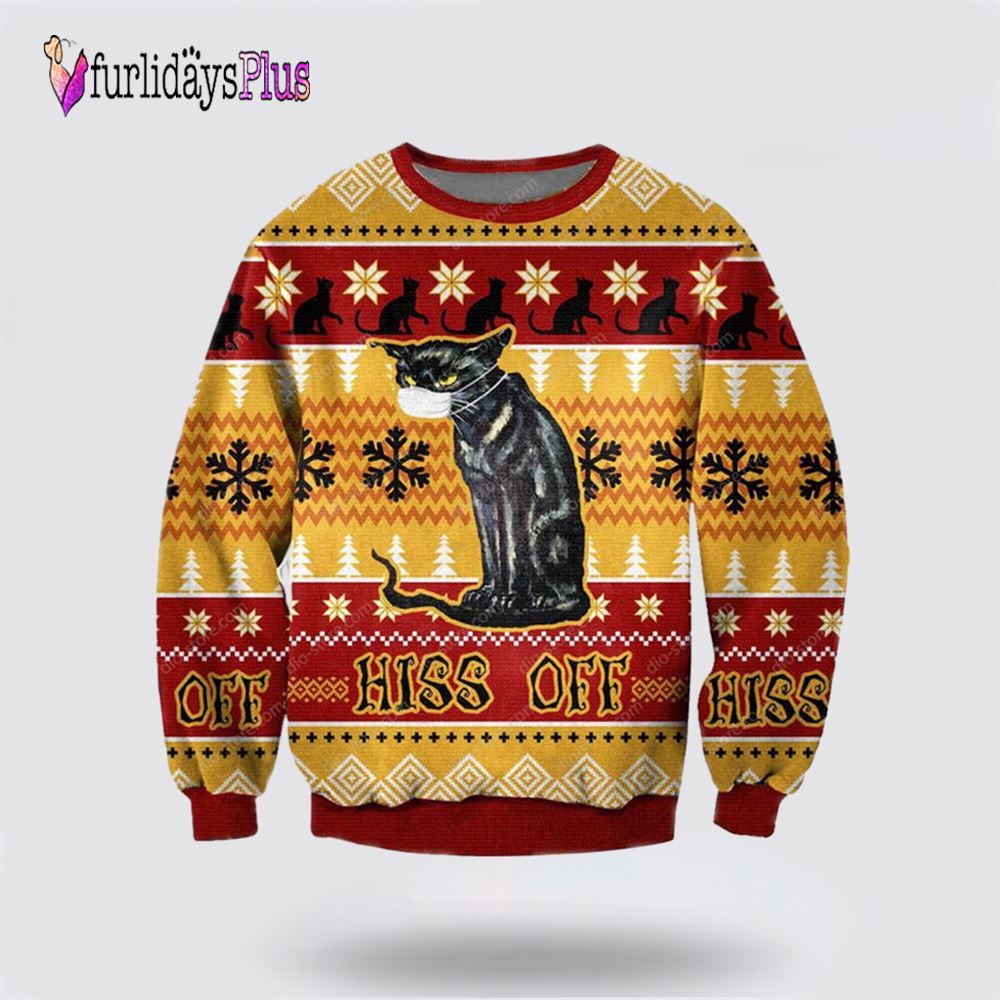 Hiss Off Cat 3D All Over Print Ugly Christmas Sweater, Cat Lover Christmas Sweater