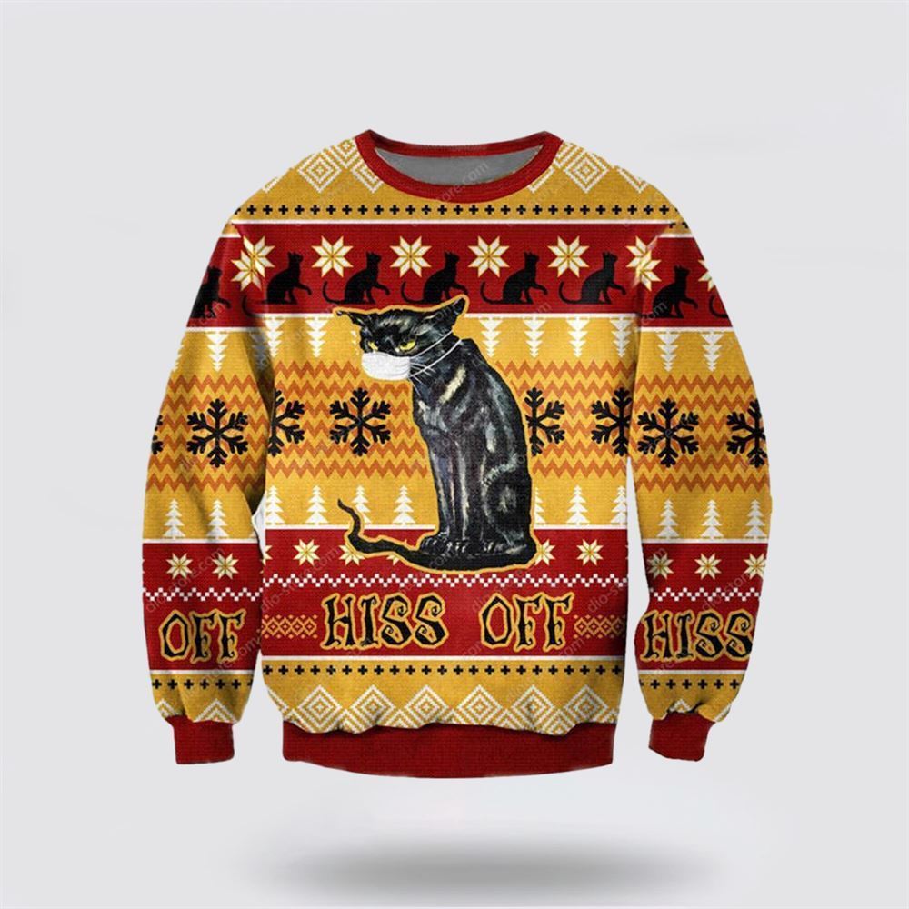 Hiss Off Cat 3D All Over Print Ugly Christmas Sweater, Christmas Sweater For Cat Lover