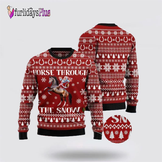 Horse Christmas Ugly Sweater Santa Claus Horse Through The Snow Red For Men And Women, Christmas Gift, Christmas Winter Fashion
