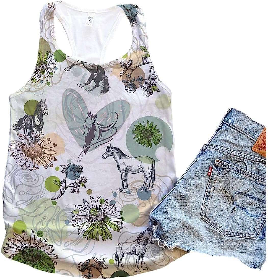 Horse Green Flower Garden Tank Top - Summer Casual Tank Tops For Women - Gift For Young Adults
