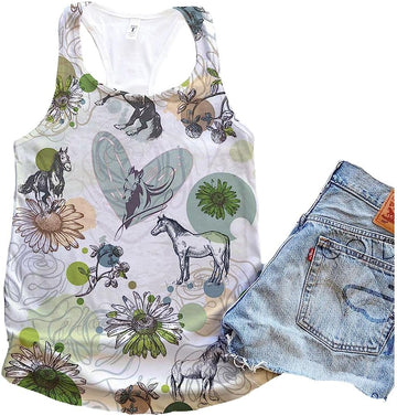 Horse Green Flower Garden Tank Top - Summer Casual Tank Tops For Women - Gift For Young Adults