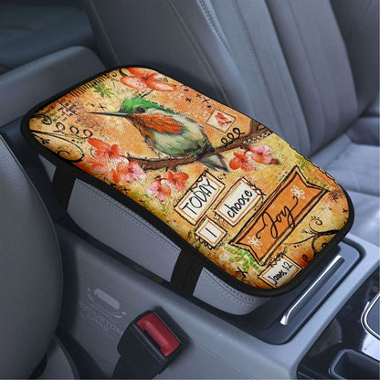 Hummingbird Spring Flower Today I Choose Joy Car Center Console Cover, Bible Verse Car Armrest Cover