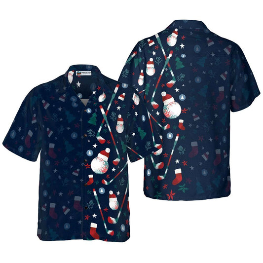 Hyperfavor Christmas Golf Pattern Hawaiian Shirt, Xmas Hawaiian Shirts