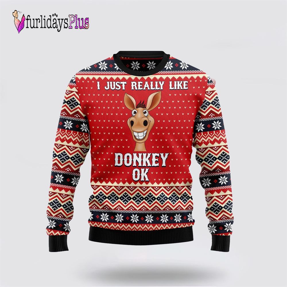 I Just Really Like Donkey Ugly Christmas Sweater, Sweater Gifts For Pet Lover