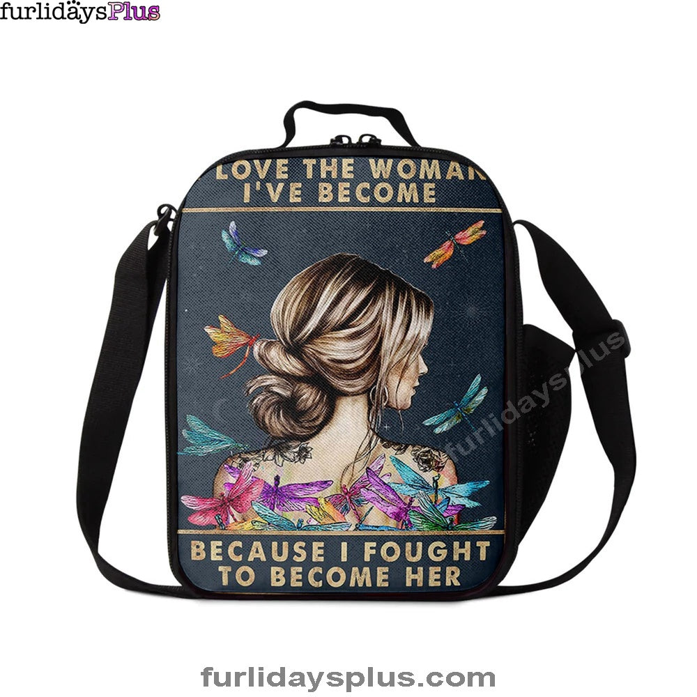 I Love The Woman I've Become Lunch Bag, Gifts For Women, Girls, Teens, Boho Hippie Dragonfly, Lunch Bags For Adults
