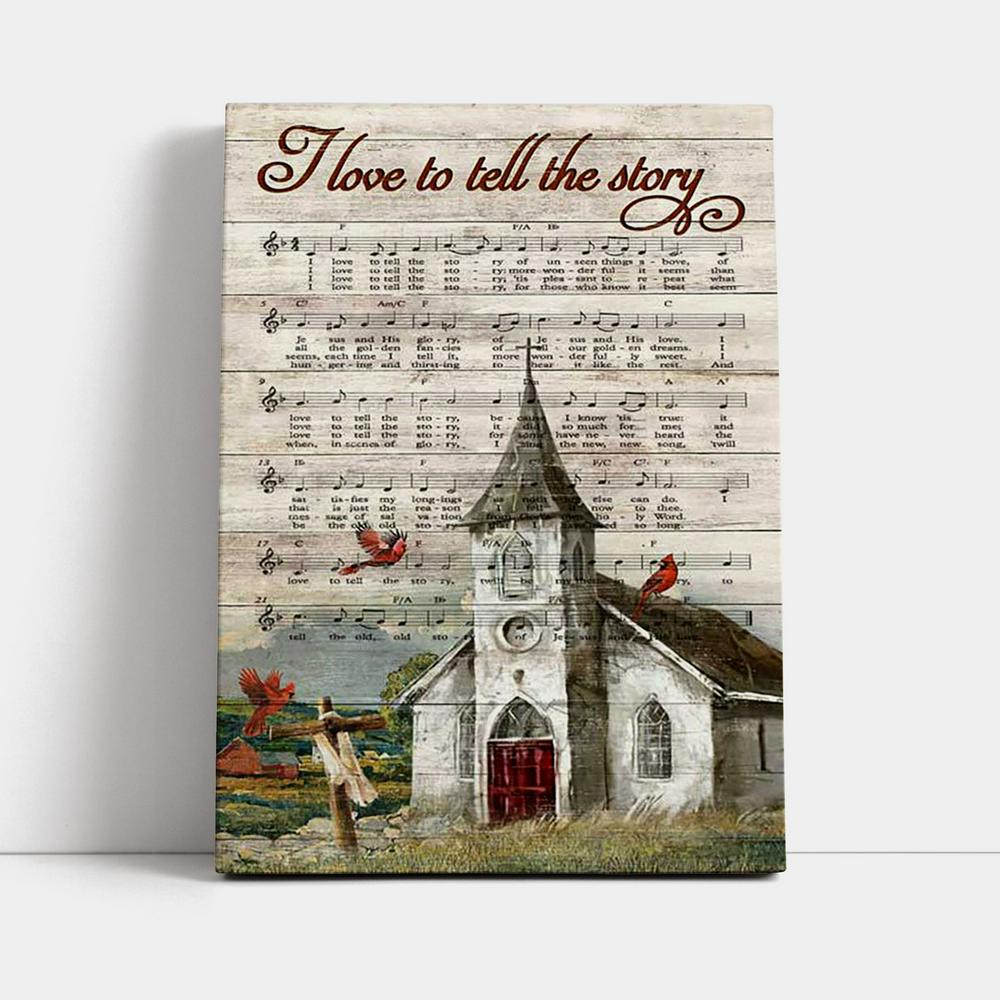 I Love To Tell The Story Red Cardinal Cross Canvas Art - Bible Verse Wall Art - Christian Inspirational Wall Decor