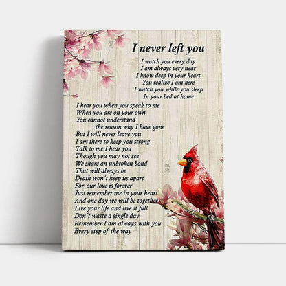 I Never Left You Red Cardinal Canvas Wall Art - Christian Canvas Wall Art Decor
